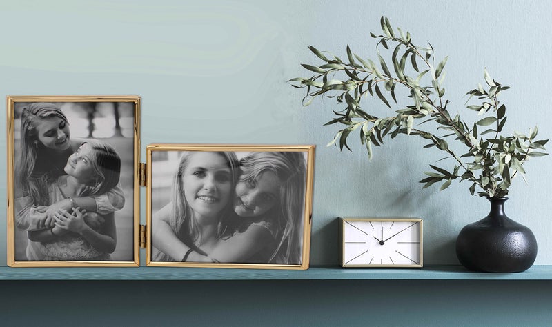 LEADEX Vertical Horizontal Combo- Double 5 by 7 Inch Metal Folding Picture Frames-(1 Landscape and 1 Portrait Style) (modern gold) - Image 2